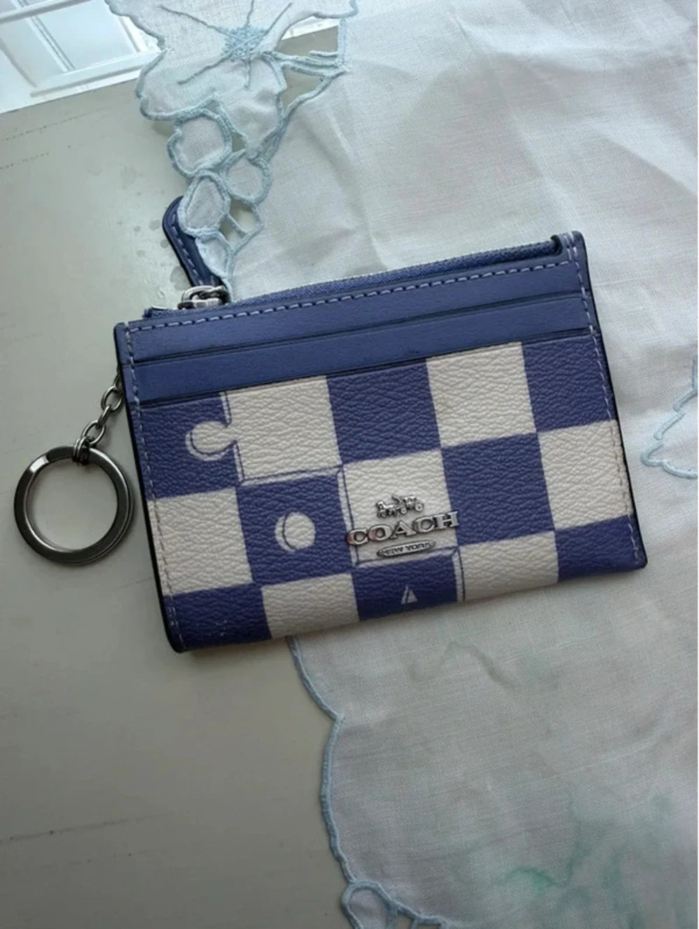 Coach CR825 Light Violet Chalk Checkerboard Puzzle Skinny ID Card Case